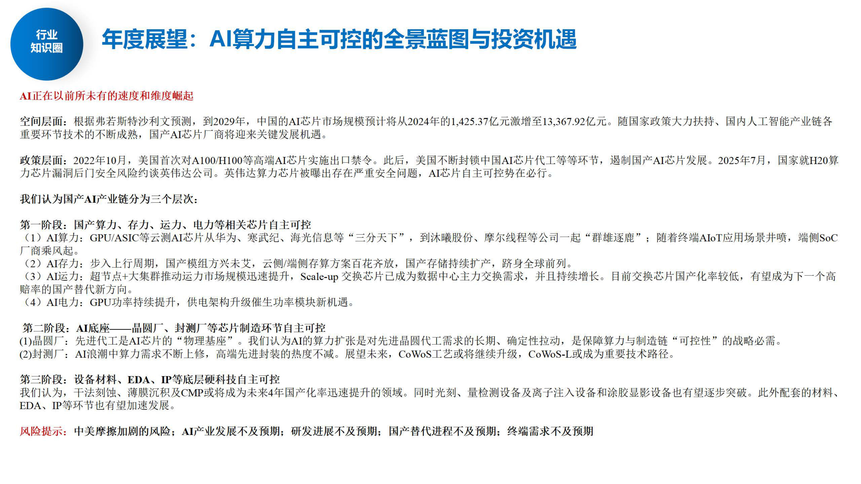 年度展望：AI算力自主可控的全景蓝图——国产AI产业链三层次