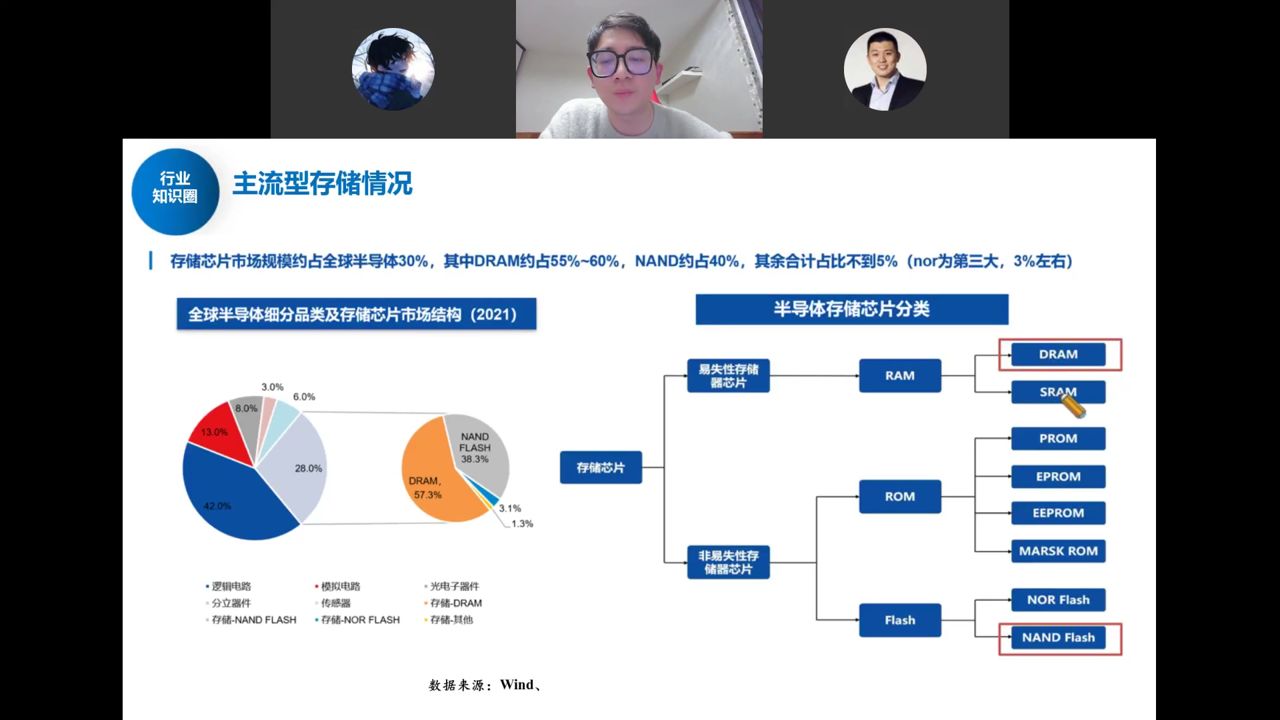 主流型存储情况：全球半导体结构与存储芯片分类