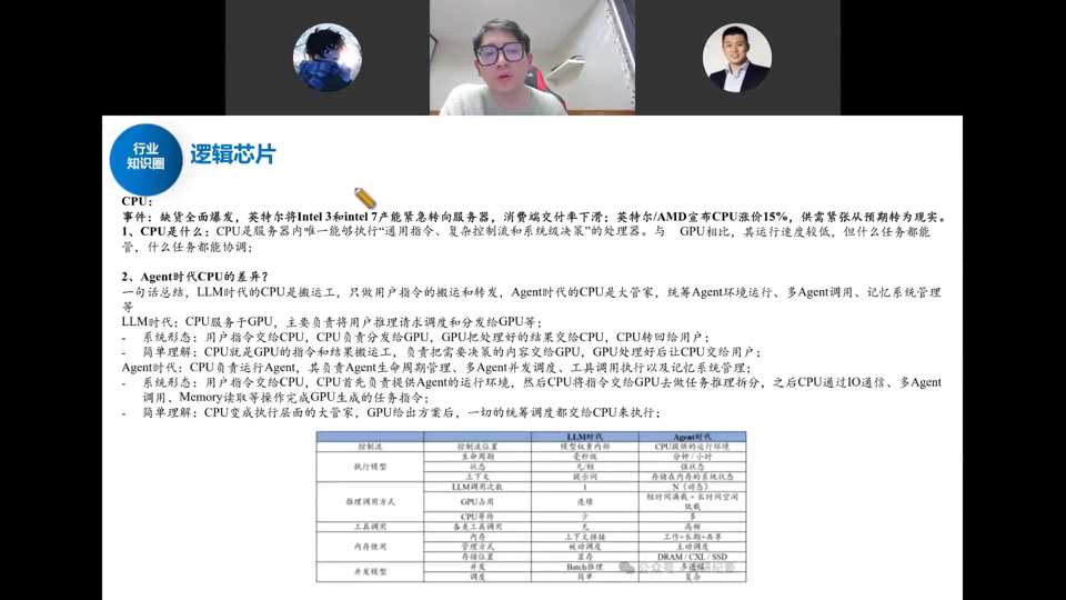 逻辑芯片：CPU缺货全面爆发，英特尔3和7产能紧急转向服务器，LLM时代vs Agent时代CPU角色对比表