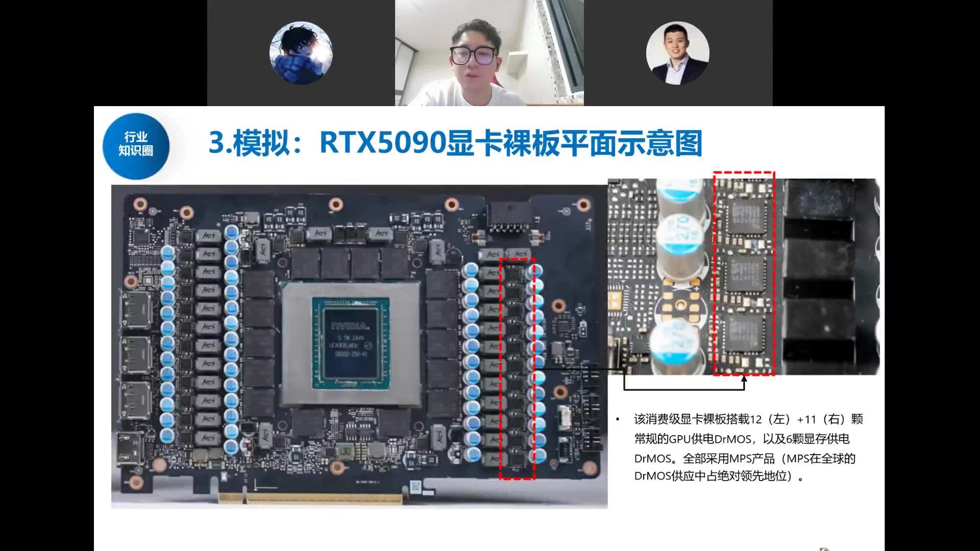 RTX5090显卡裸板DrMOS位置：23颗GPU供电+6颗显存供电，全部MPS产品